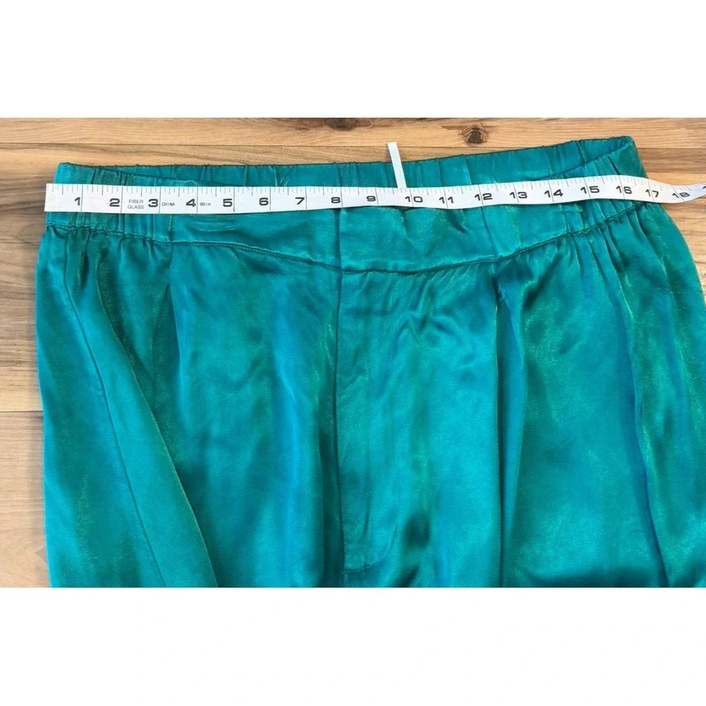 💚Free People Satin Palazzo Pants L Emerald Green Wide Leg High Rise Viscose